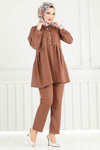 moda selvim طقم بني 6093TEG847 - Thumbnail