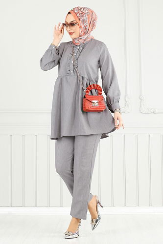 moda selvim طقم رمادي 6093TEG847 - Thumbnail