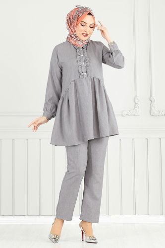 moda selvim طقم رمادي 6093TEG847 - Thumbnail