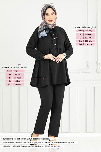 moda selvim طقم أسود 6093TGE913-M - Thumbnail