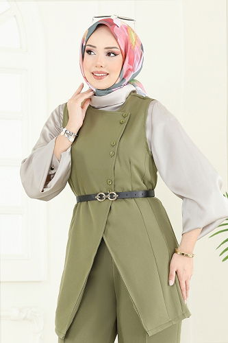 moda selvim طقم أخضر عشبي 6095TEG847 - Thumbnail