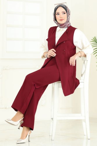 moda selvim طقم خمري 6095TEG847 - Thumbnail