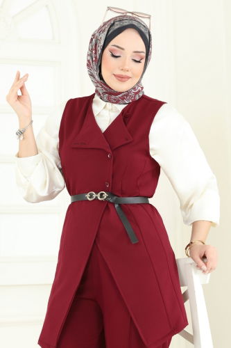 moda selvim طقم خمري 6095TEG847 - Thumbnail