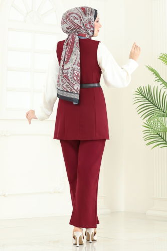 moda selvim طقم خمري 6095TEG847 - Thumbnail