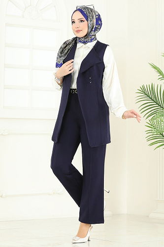 moda selvim طقم كحلي 6095TEG847 - Thumbnail