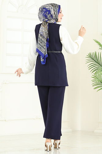 moda selvim طقم كحلي 6095TEG847 - Thumbnail