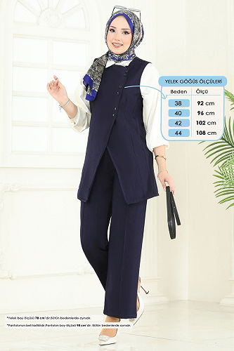 moda selvim طقم كحلي 6095TEG847 - Thumbnail