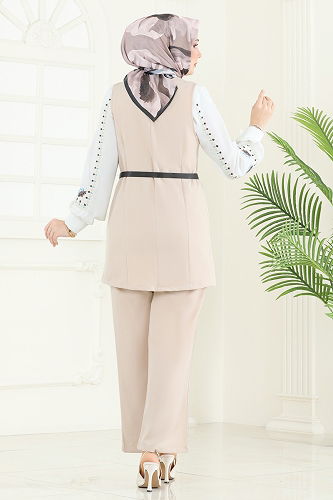 moda selvim طقم بيج 6095TEG847 - Thumbnail