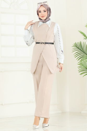moda selvim طقم بيج 6095TEG847 - Thumbnail