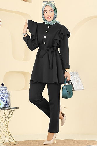 moda selvim طقم أسود 6099TEG847 - Thumbnail