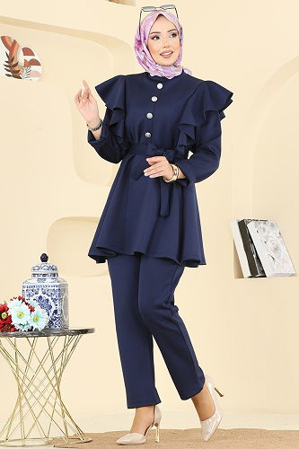 moda selvim طقم كحلي 6099TEG847 - Thumbnail