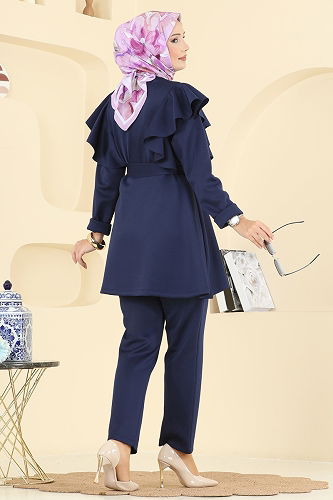 moda selvim طقم كحلي 6099TEG847 - Thumbnail