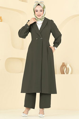 moda selvim طقم أخضر عفني غامق 6223BSK463 - Thumbnail