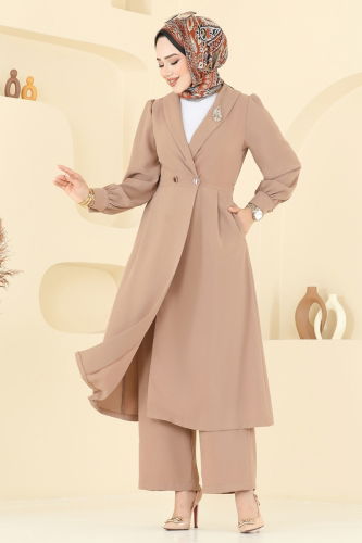 moda selvim طقم بيج غامق 6223BSK463 - Thumbnail