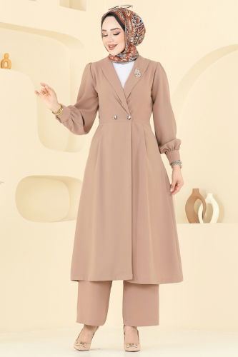 moda selvim طقم بيج غامق 6223BSK463 - Thumbnail