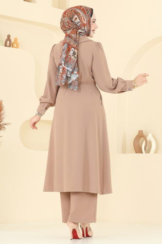moda selvim طقم بيج غامق 6223BSK463 - Thumbnail