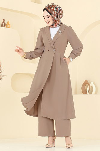 moda selvim طقم بيج غامق 6223BSK463 - Thumbnail