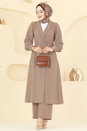 moda selvim طقم بيج غامق 6223BSK463 - Thumbnail