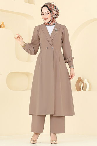 moda selvim طقم بيج غامق 6223BSK463 - Thumbnail