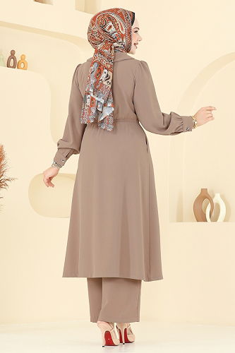 moda selvim طقم بيج غامق 6223BSK463 - Thumbnail