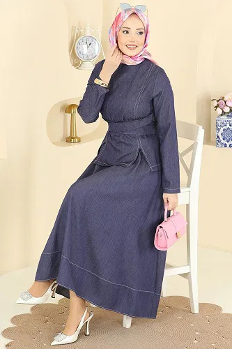 moda selvim طقم جينز غامق 6288BSK463 - Thumbnail