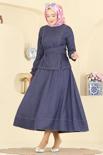 moda selvim طقم جينز غامق 6288BSK463 - Thumbnail