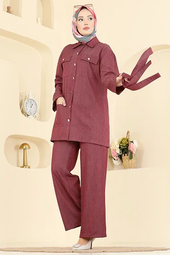 moda selvim طقم خمري 6296BSK463 - Thumbnail