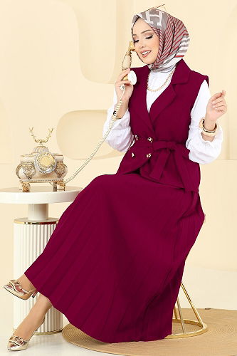 moda selvim طقم خمري 6450MP806 - Thumbnail