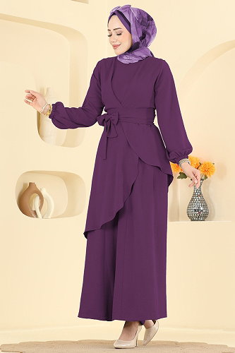 moda selvim طقم أرجواني 6768MP806 - Thumbnail