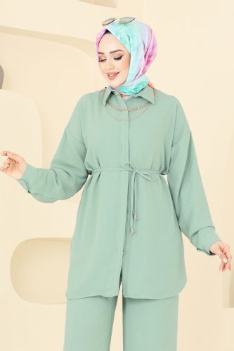 moda selvim طقم أخضر باهت 6802MP806 - Thumbnail