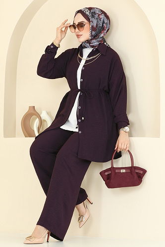 moda selvim طقم أرجواني 6802MP806 - Thumbnail