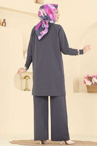 moda selvim طقم رمادي غامق 7030UZ662 - Thumbnail