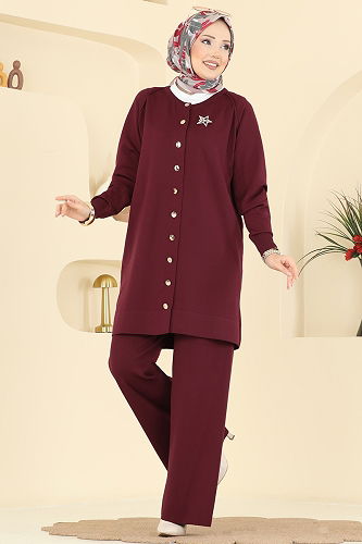 moda selvim طقم خمري 7030UZ662 - Thumbnail