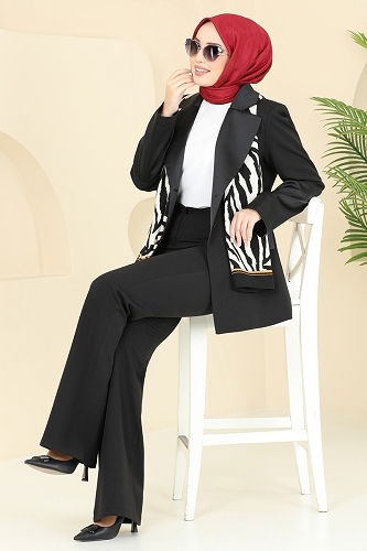 moda selvim طقم أسود 7039ABK1075 - Thumbnail