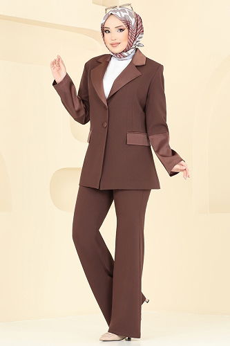 moda selvim طقم بني 7039ABK1075 - Thumbnail