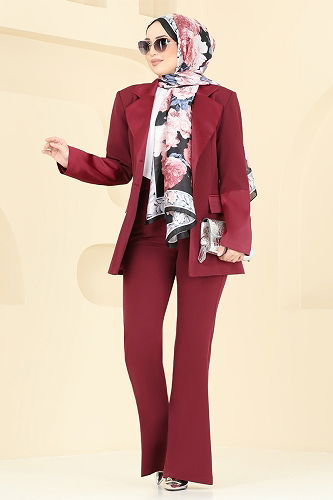 moda selvim طقم خمري 7039ABK1075 - Thumbnail