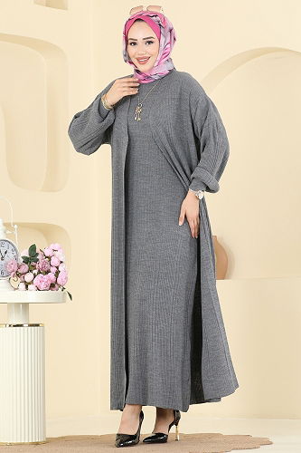 moda selvim طقم رمادي غامق 7080HBS856 - Thumbnail