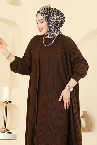 moda selvim طقم بني 7080HBS856 - Thumbnail