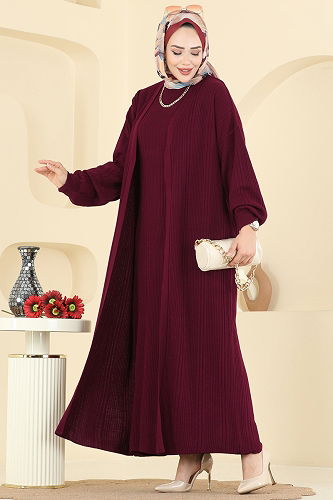 moda selvim طقم خمري 7080HBS856 - Thumbnail