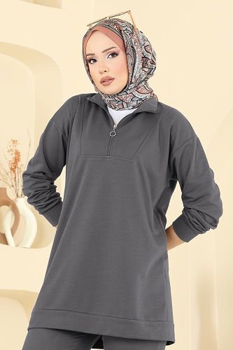 moda selvim طقم رمادي غامق 7080TEG847 - Thumbnail