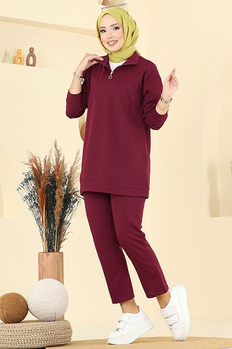 moda selvim طقم خمري 7080TEG847 - Thumbnail