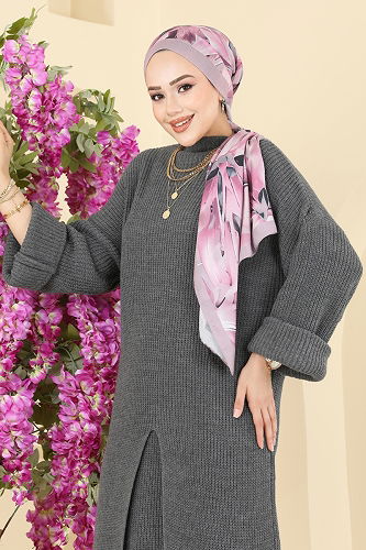 moda selvim طقم رمادي غامق 7081HBS856 - Thumbnail