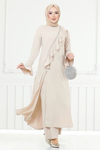 moda selvim طقم بيج 7090ABK1075 - Thumbnail