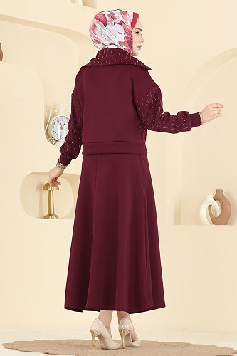 moda selvim طقم خمري 7099TEG847 - Thumbnail