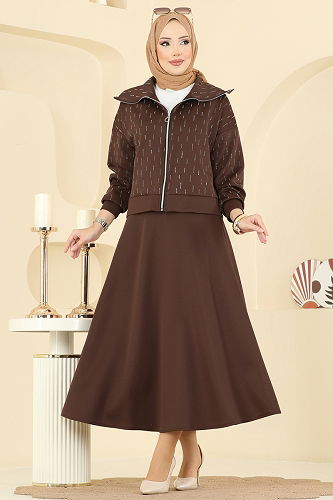 moda selvim طقم بني فاتح 7099TEG847 - Thumbnail