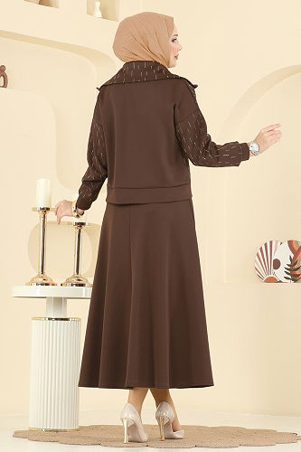 moda selvim طقم بني فاتح 7099TEG847 - Thumbnail