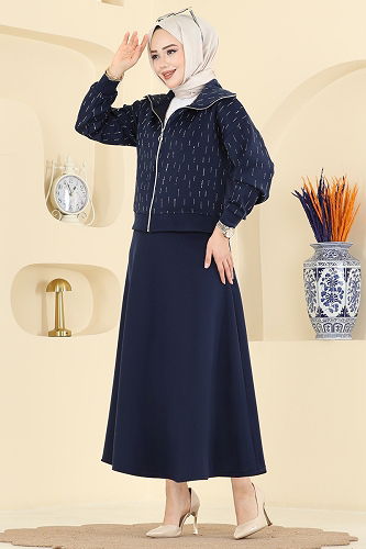 moda selvim طقم كحلي 7099TEG847 - Thumbnail