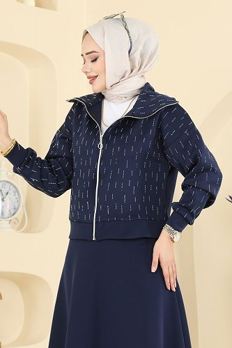 moda selvim طقم كحلي 7099TEG847 - Thumbnail