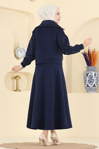 moda selvim طقم كحلي 7099TEG847 - Thumbnail