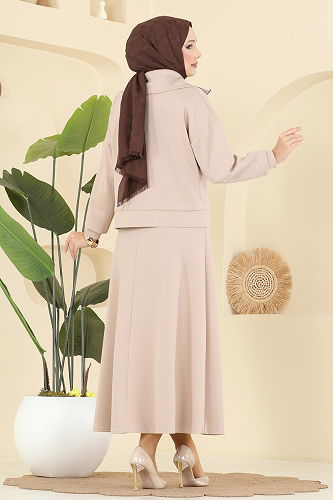 moda selvim طقم بيج 7099TEG847 - Thumbnail